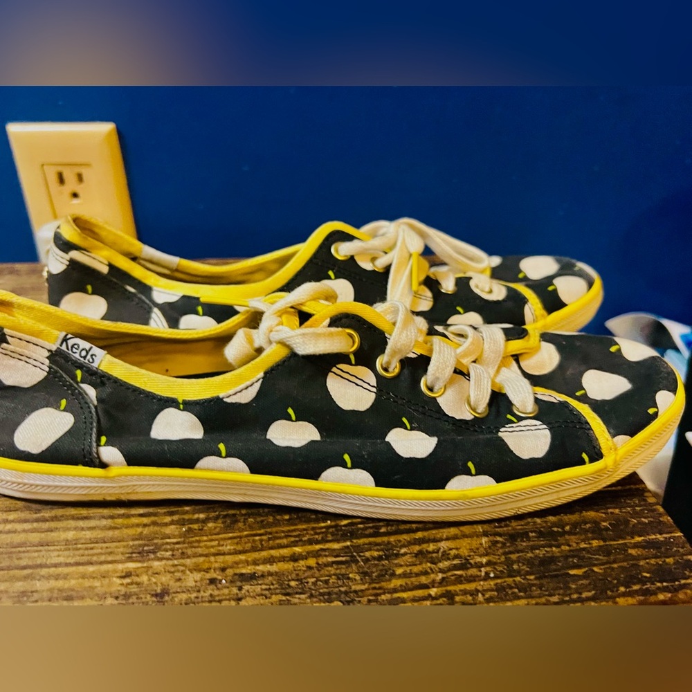 Kate Spade X Keds with White Polka Dot Sneakers with Yellow Accents